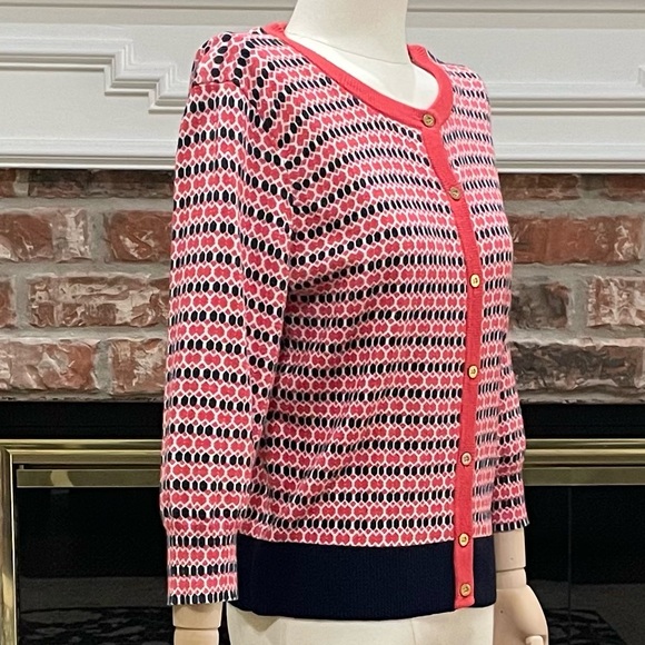 Ellen Tracy abstract patterned red and black cardigan / M / EUC - Picture 3 of 14